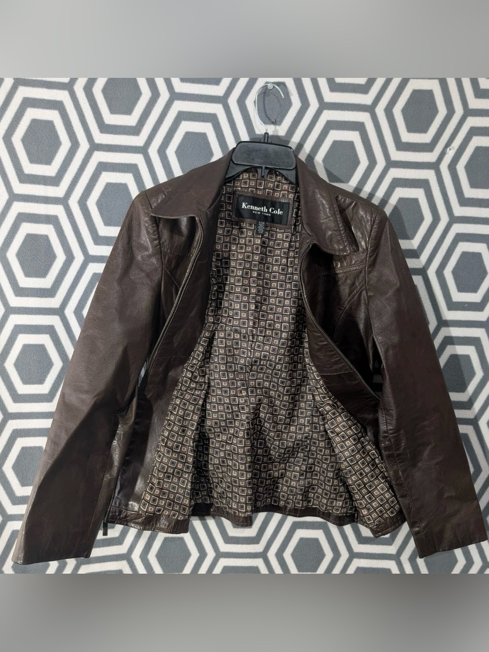 Kenneth Cole New York Women’s Leather Jacket - Brown - SMALL